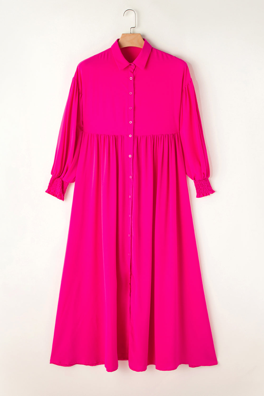 Rose Bubble Sleeve Shirt Maxi Dress