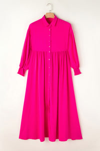 Rose Bubble Sleeve Shirt Maxi Dress