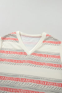 Beige Western Striped Print Casual Tank 2pcs Outfit