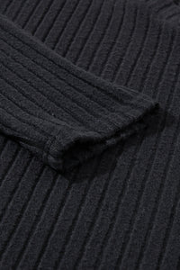Black Slouchy Ribbed Knit V Neck Top & Pants Loungewear Set