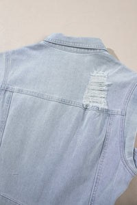 Light Blue Acid Wash Flap Pockets Frayed Denim Dress