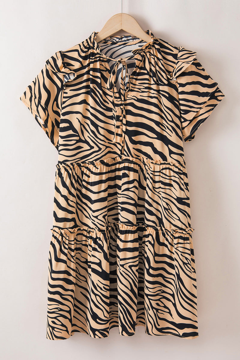 Brown Zebra Print Ruffled Tiered Dress