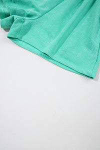 Sea Green Mineral Wash Drawstring Waist Hollow Out Back Short Sleeve Romper