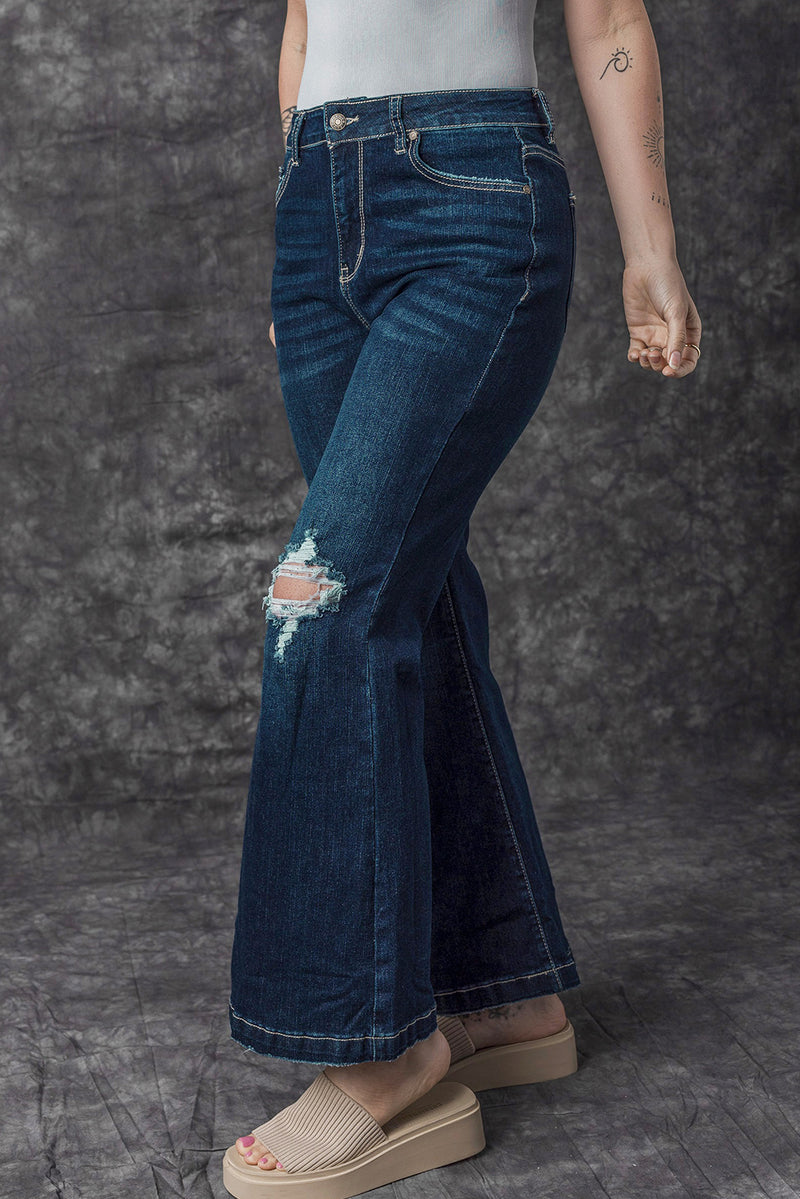 Real Teal High Rise Ripped Bell Bottom Jeans