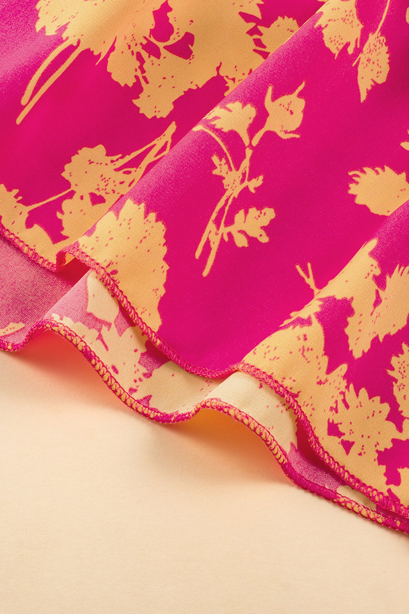 Rose Floral Print Batwing Sleeve Smock Dress
