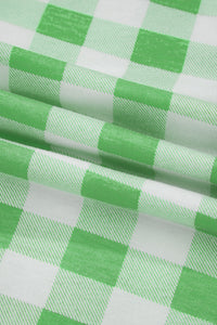 Green Plaid Print Contrast Trim Long Sleeve Plus Size Pajama Set