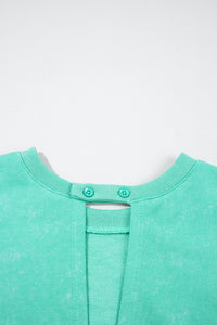 Sea Green Mineral Wash Drawstring Waist Hollow Out Back Short Sleeve Romper