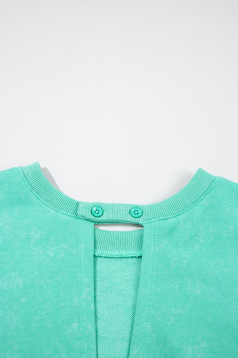 Sea Green Mineral Wash Drawstring Waist Hollow Out Back Short Sleeve Romper