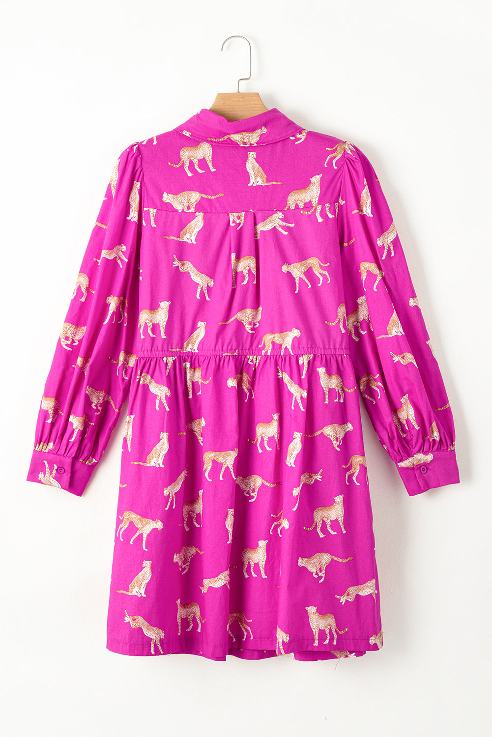 Rose Cheetah Print Drawstring Tunic Shirt Dress