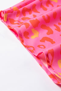 Pink Leopard V Neck Short Sleeve Blouse