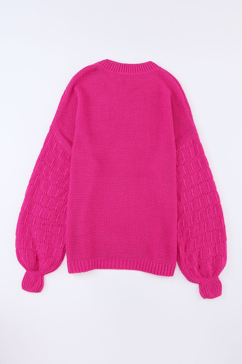 Rose Hollowed Long Sleeve Drop Sleeve Knit Sweater