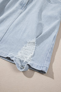 Light Blue Acid Wash Flap Pockets Frayed Denim Dress