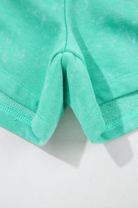 Sea Green Mineral Wash Drawstring Waist Hollow Out Back Short Sleeve Romper