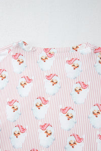 Pink Santa Claus Striped Print Loose Fit Two Piece Lounge Set