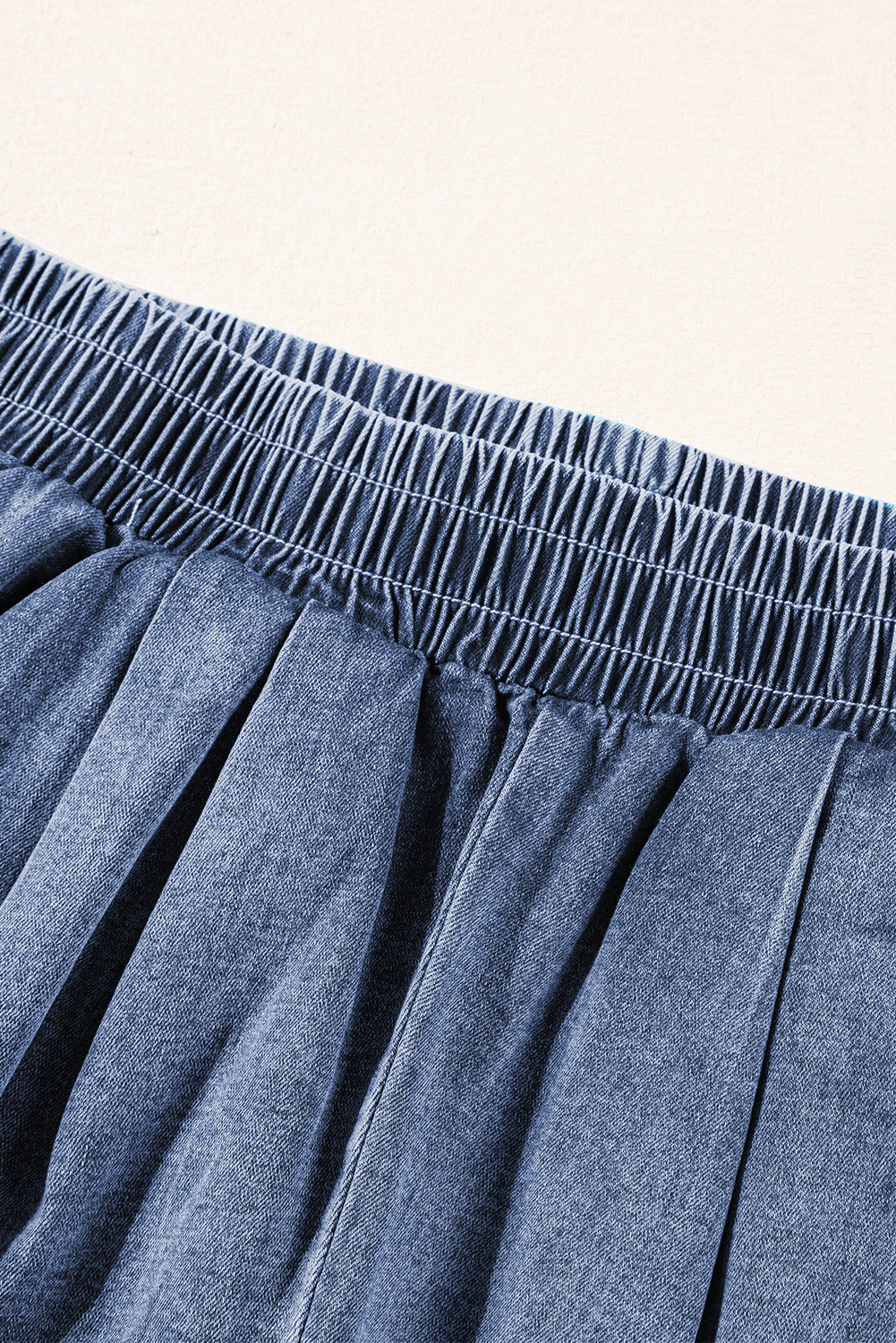 Light Blue Denim Cuffed Sleeve Tee Elastic Shorts Set