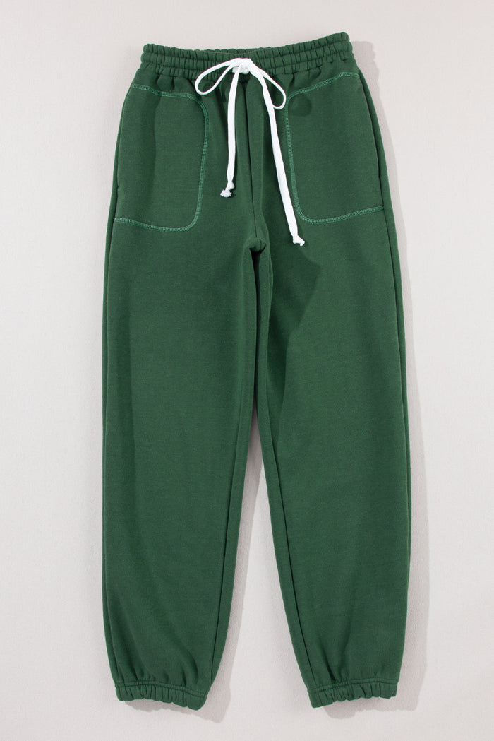 Mist Green Drawstring Waist Casual Jogger Pants