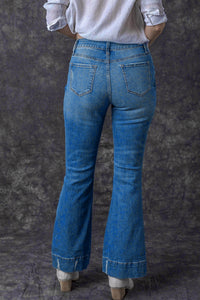 Sky Blue Slight Distressed Medium Wash Flare Jeans