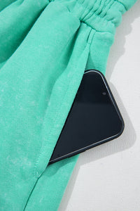 Sea Green Mineral Wash Drawstring Waist Hollow Out Back Short Sleeve Romper