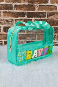 Mint Green TRAVEL Chenille Letter Clear PVC Makeup Bag
